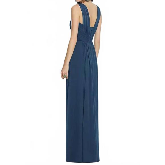 NEW ALFRED SUNG full length chiffon knit shirred strap bridesmaid dress in sofia - Picture 2 of 2